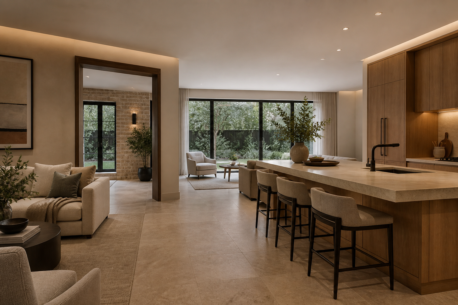 Concept visualization of an interior connection between an existing home and rear addition.